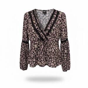 Planet Heart Floral Wrap-Front Top — XL, NWT Boho Coquette